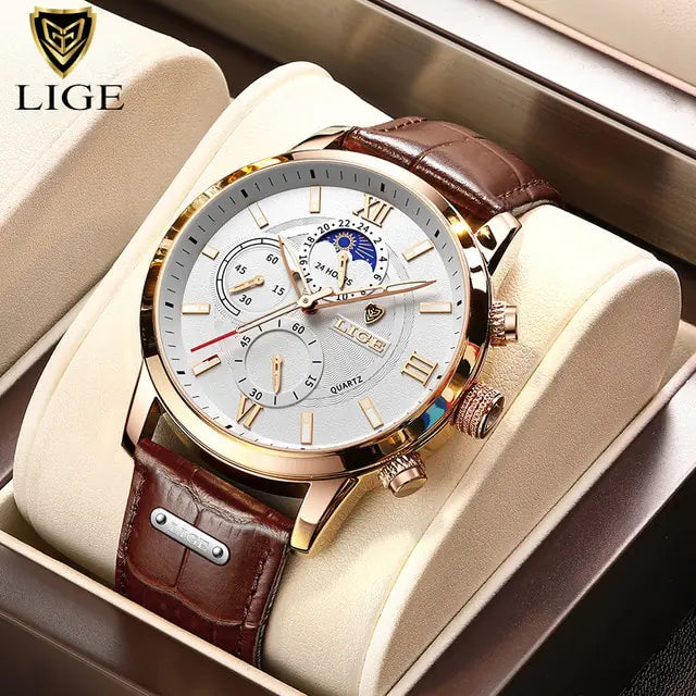 LIGE Luxury Leather Watch