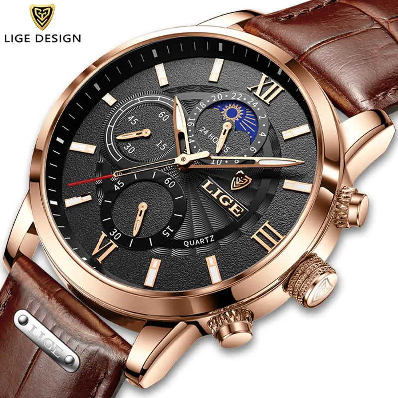 LIGE Luxury Leather Watch